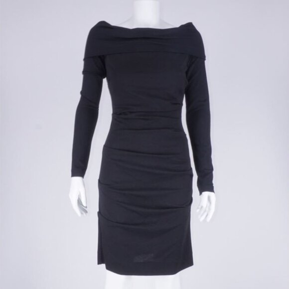 NWT Nicole Miller Artelier Ruched Dress w/ Back Zipper- Black - Picture 1 of 6